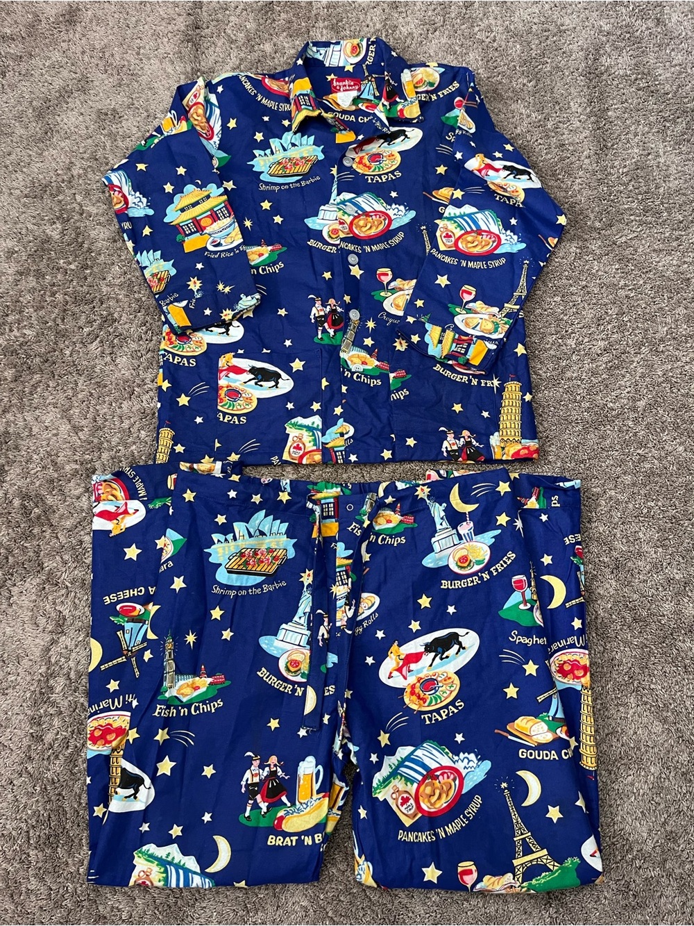 Frankie And Johnny Top And Bottom Traveling And Food Pajamas Men Size M